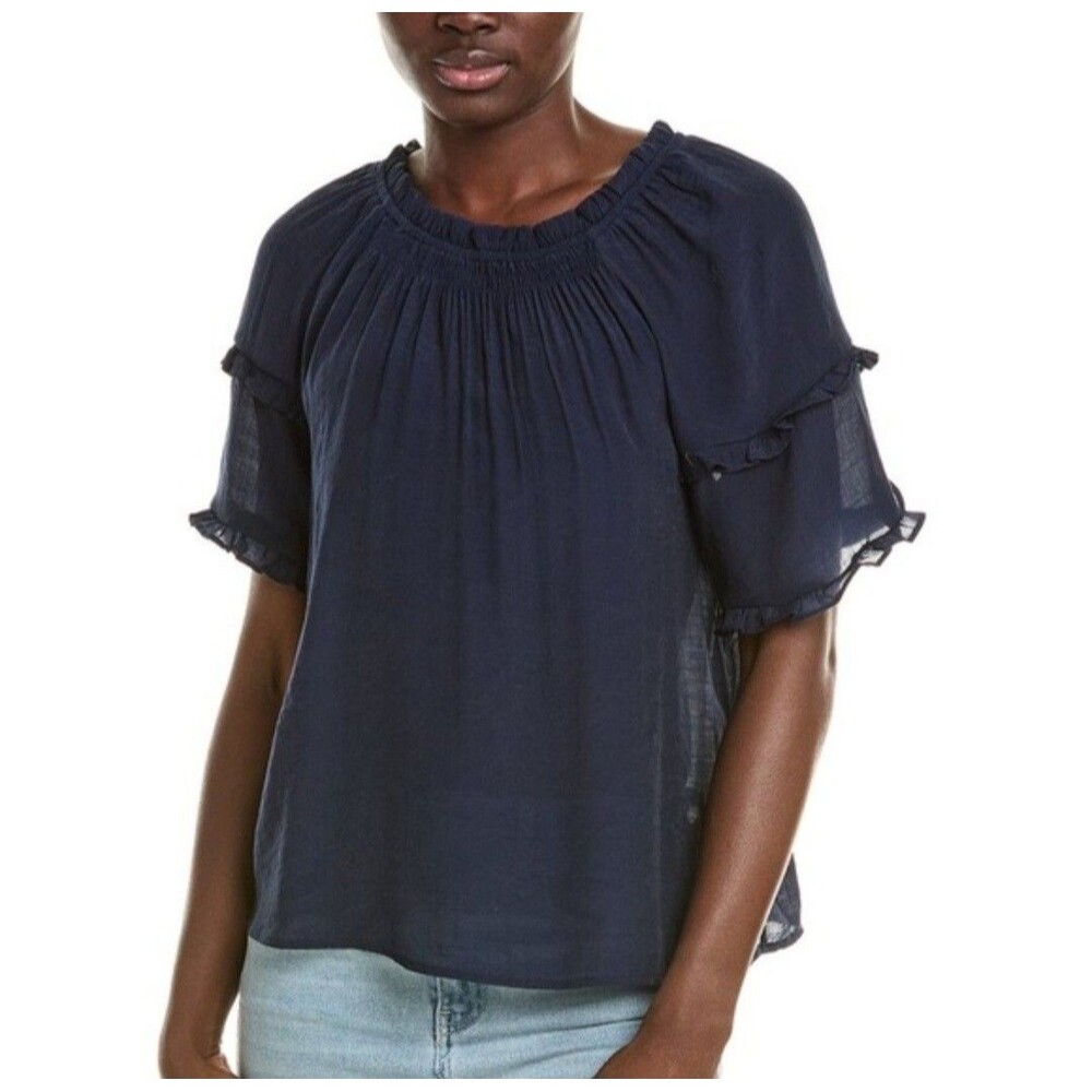 NWTs Nanette Lepore Ruffle Trim Blouse Size XL Navy Boho Peasant Top